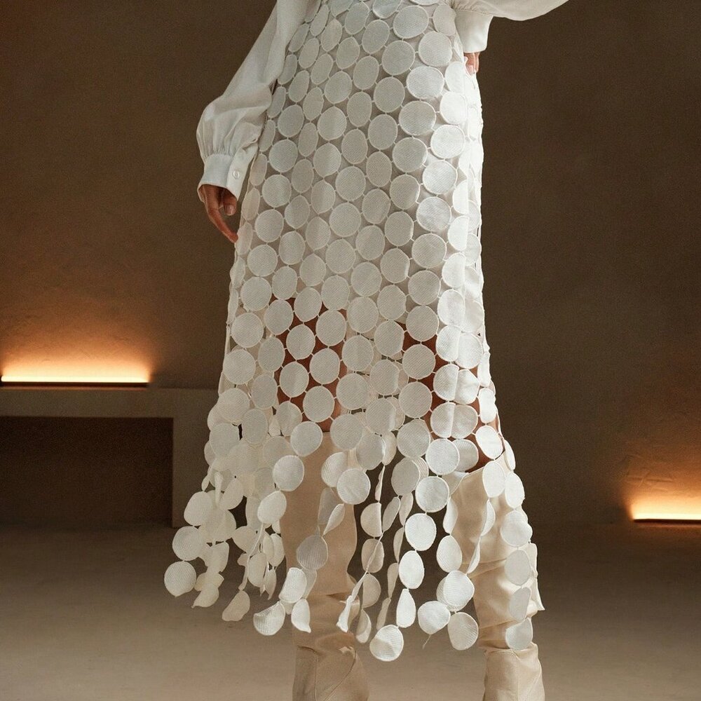 White Casual Women's Double Layered Maxi Skirt - Picture 2 of 7